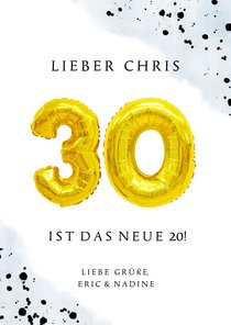 Glückwunschkarte zum 30. Geburtstag blau mit Zahlenballon