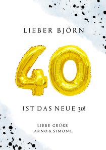 Glückwunschkarte zum 40. Geburtstag blau mit Zahlenballon