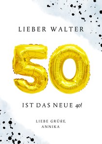 Glückwunschkarte zum 50. Geburtstag blau mit Zahlenballon