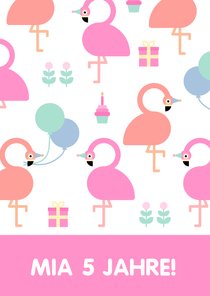 Glückwunschkarte zum Geburtstag Flamingos & Luftballons