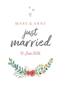Glückwunschkarte zur Hochzeit Just married mit Blumen