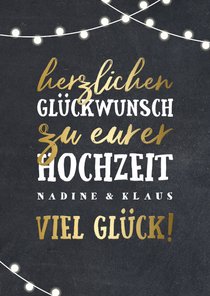 Glückwunschkarte zur Hochzeit Lichterkette und Typografie