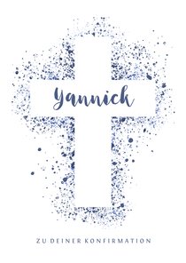 Gratulationskarte Konfirmation Kreuz blaue Spritzer