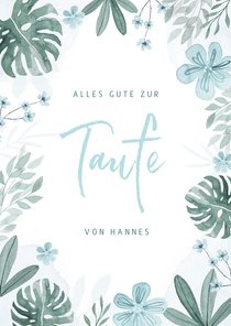 Gratulationskarte zur Taufe blauer Blumenrahmen