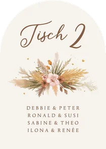 Gruppentischkarte Boho Hochzeit Nummer und Namen