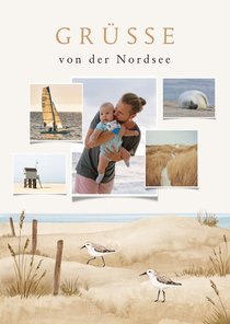 Grußkarte Fotos Urlaub Strand mit Möwen