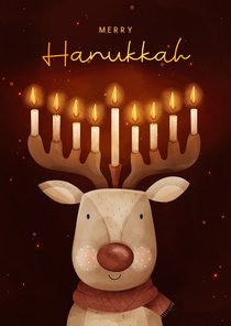 Grußkarte mit Rentier zu Hanukkah und Weihnachten