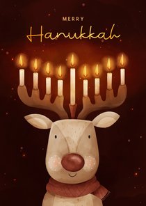 Grußkarte mit Rentier zu Hanukkah und Weihnachten