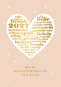 Grußkarte Neujahr Herzenswünsche