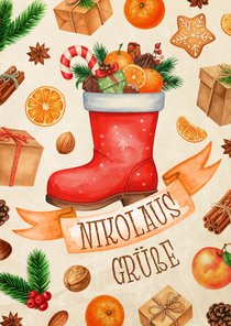 Grußkarte Nikolausstiefel Leckereien 'Nikolausgrüße'