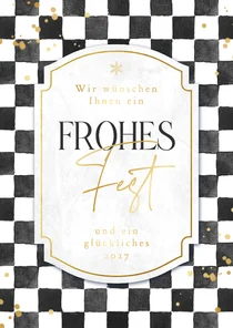 Grußkarte Weihnachten geschäftlich Karos schwarz-weiß