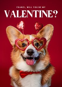 Grußkarte 'Will you be my valentine?' Corgi mit Brille