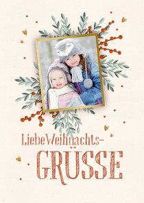 Grußkarte zu Weihnachten Foto auf Zweigen