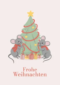 Grußkarte zu Weihnachten Mäuse mit Weihnachtsbaum