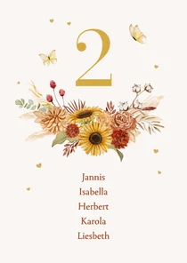 Gurppen-Tischnummerkarte Blumenkranz Blütengesteck 