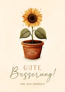 Gute Besserung Grußkarte Sonnenblume Topfpflanze