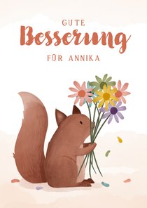 Gute Besserung Karte Eichhörnchen mit Blumenstrauß