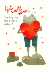 Gute Besserungskarte Frosch mit Herz 'Get well soon'