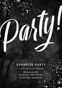 Hippe Einladung zur Supriseparty schwarzweiß