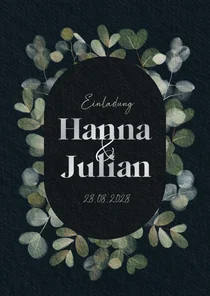 Hochzeit Einladungskarte Eukalyptus Schwarz & Silber