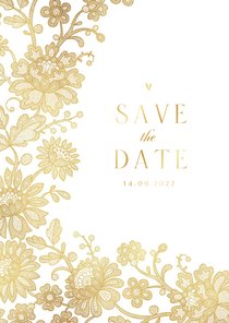 Hochzeits-Save-the-Date-Karte Spitze & Goldakzente