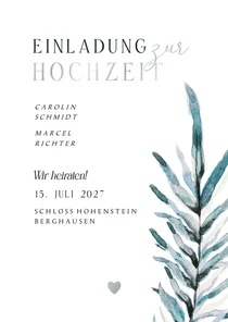 Hochzeitseinladung Blatt Aquarell blaugrün