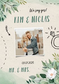 Hochzeitseinladung Blumen & Doodles mit Foto