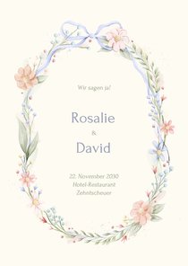 Hochzeitseinladung Blumenkranz mit Schleife Vintage