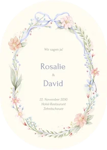 Hochzeitseinladung Oval Blumenkranz mit Schleife Vintage
