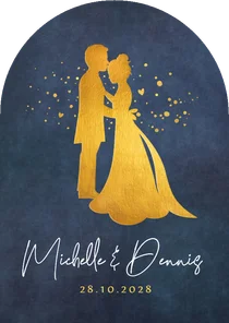 Hochzeitseinladung Scherenschnitt Bogen Goldlook