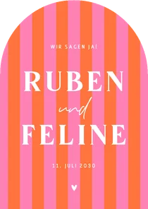Hochzeitskarte Bogenform Colorblocking Streifen Rosa Orange