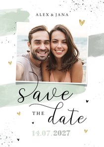 Hochzeitskarte Save-the-Date Foto Aquarell & Typografie