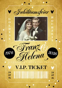 Jubiläum Einladungskarte mit Foto goldene Hochzeit Ticket