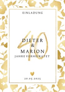 Jubiläumskarte zum 40. Hochzeitstag mit goldenen Blättern