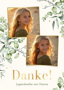 Jugendweihe-Dankeskarte Fotocollage & Aquarellzweige