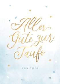 Karte blau Glückwunsch Taufe Schreibschrift