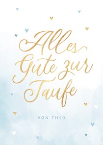 Karte blau Glückwunsch Taufe Schreibschrift