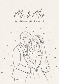 Karte Glückwunsch Hochzeit Brautpaar Strichzeichnung