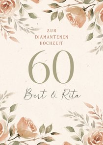 Karte Gratulation 60. Hochzeitstag Rosen in Aquarell