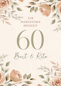 Karte Gratulation 60. Hochzeitstag Rosen in Aquarell