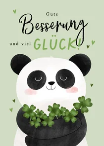 Karte Gute Besserung & viel Glück Panda mit Glücksklee