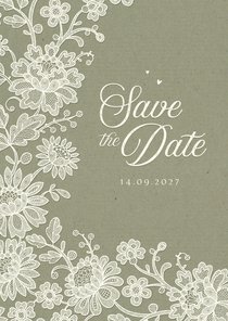 Karte Hochzeitstermin ankündigen romantisch Spitze olivgrün