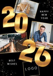 Karte Neujahr Firma Fotocollage und Jahreszahl 2026
