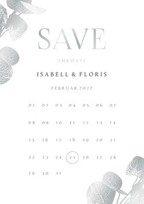 Karte Save-the-Date Eukalyptus Silber