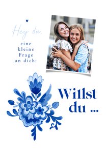 Karte Trauzeuge/Trauzeugin fragen Delfter Blau Blumendekor