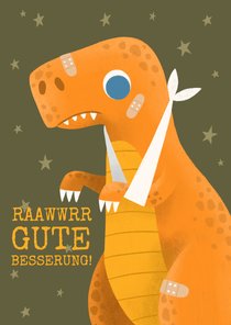 Karte zur guten Besserung Dino mit Verband