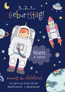 Kindergeburtstag Einladung Astronaut im Weltall 4 Jahre