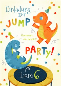 Kindergeburtstag Einladung Dinos auf Trampolin 6. Geburtstag