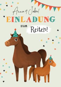 Kindergeburtstag-Einladung zum Reiten lustige Pferde 9 Jahre