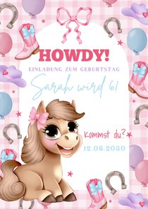 Kindergeburtstag Einladungskarte mit Pony 'Howdy'